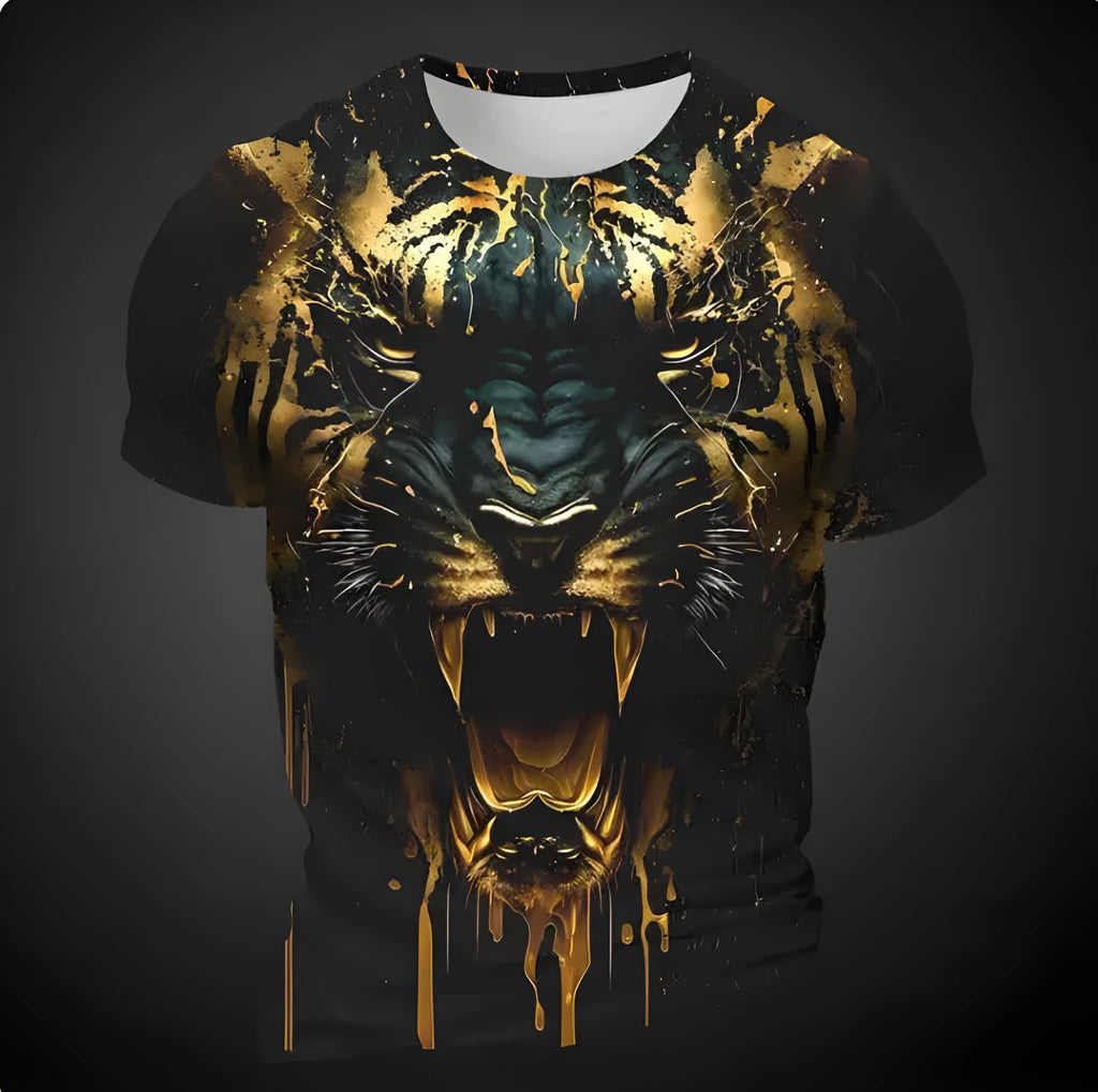 Men's 3D tiger pattern T-shirt in polyester with short sleeves
