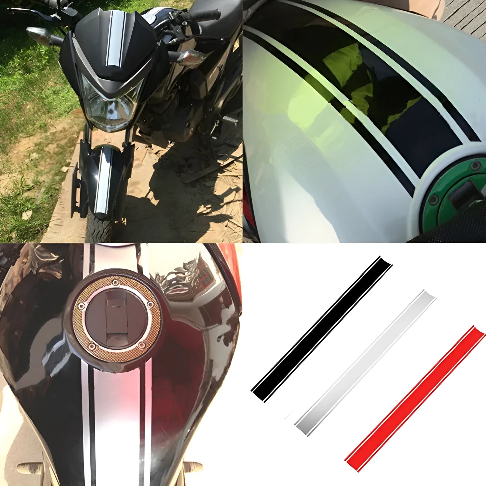Motorcycle reflective pinstripe sticker roll measuring 50cm by 4.5cm in black, red, silver, yellow options