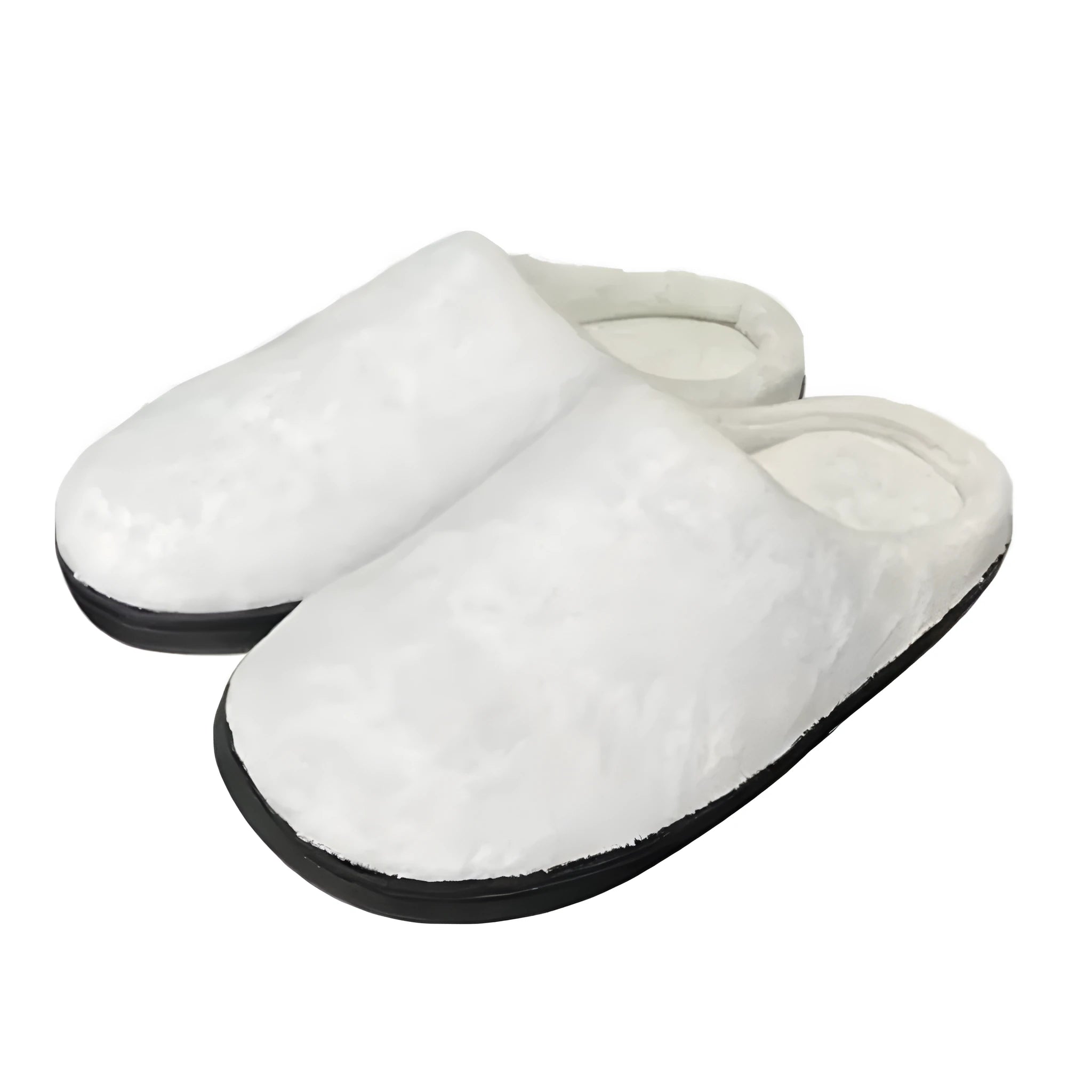 Pair of pattern printed flannel slippers with a TPR rubber sole for indoor wear.