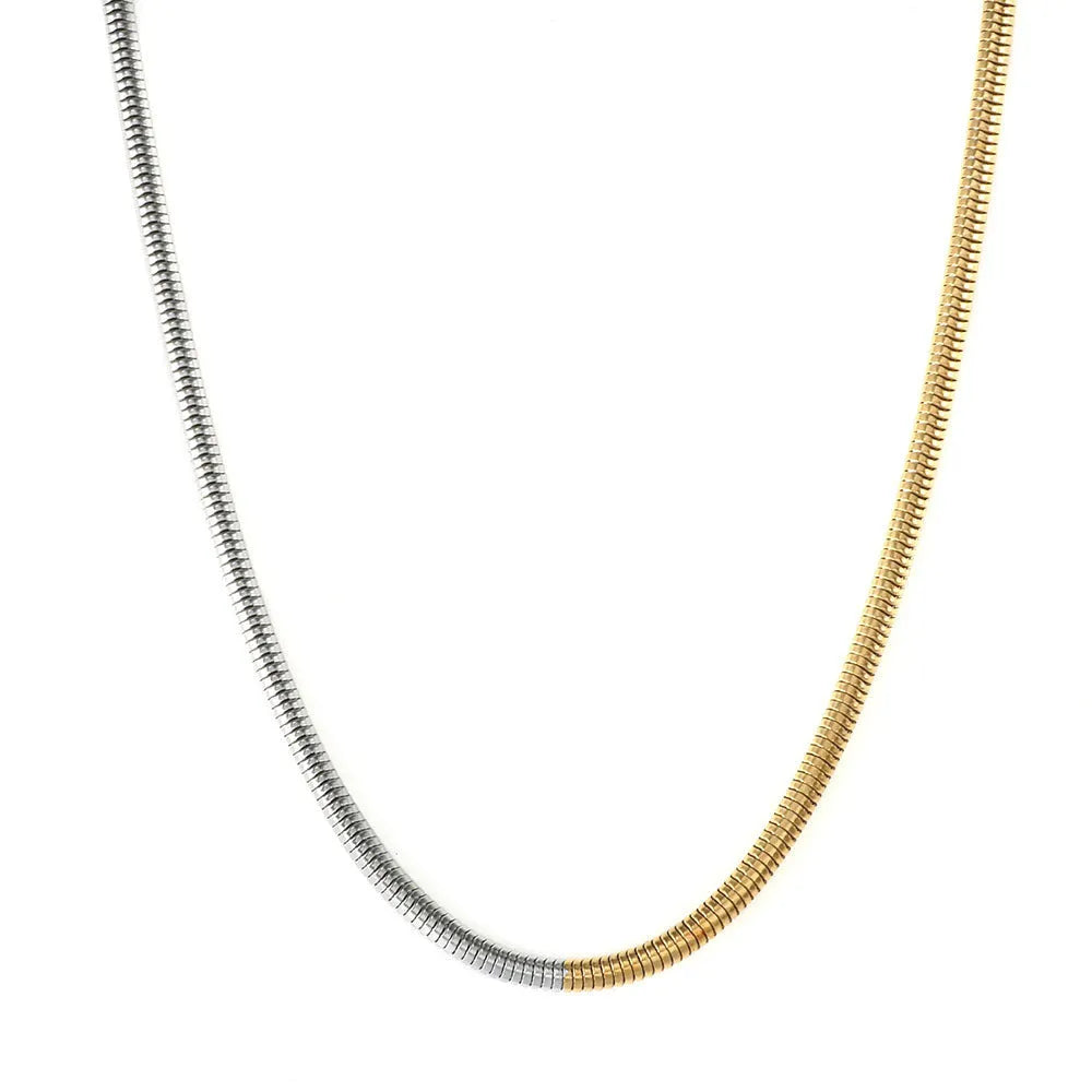 Gold-tone snake bone chain necklace with geometric lines and 3mm thick links
