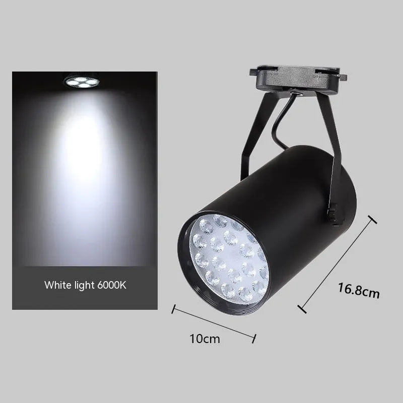 LED track spotlight with a slide mount in a choice of black or white aluminium shell.
