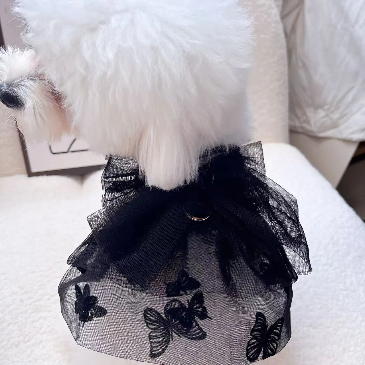 Black gauze princess tulle skirt for small dogs and cats with size options from XS to XL