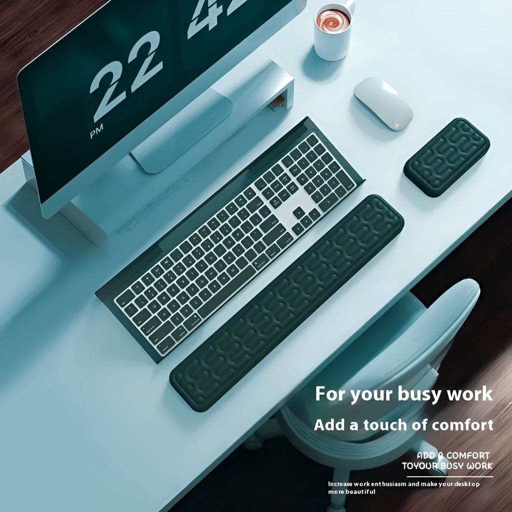 Double-sided keyboard and mouse pad with memory foam wrist rest in choice of colours