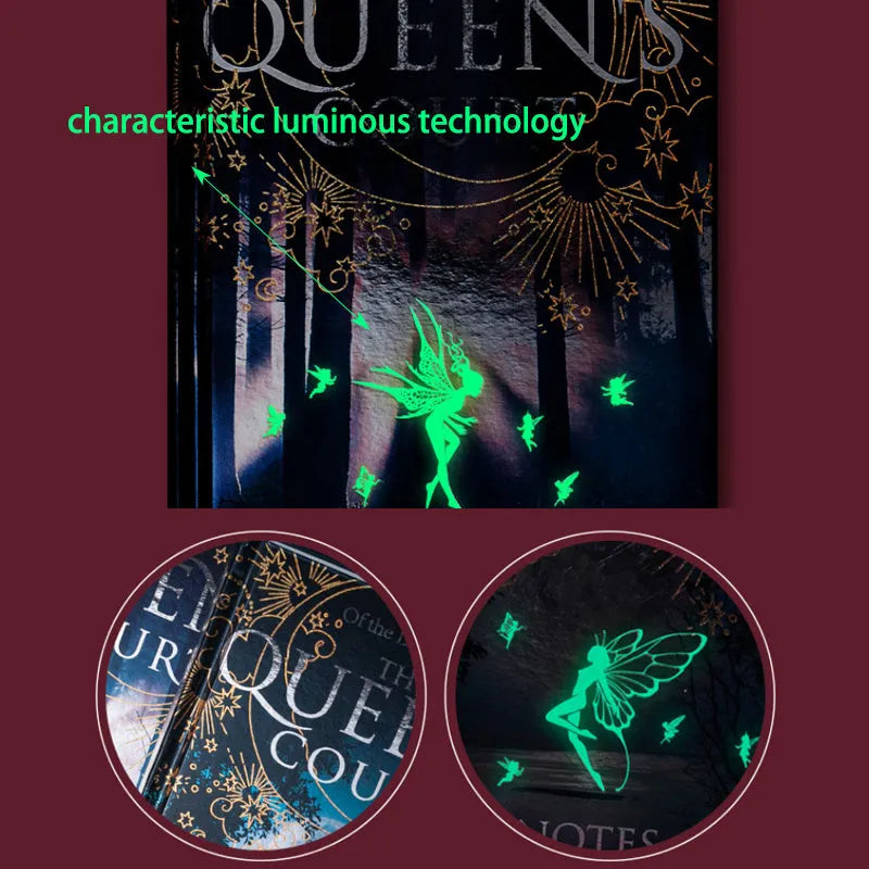 Blue A5 luminous hardcover notebook with retro night elves design and illustrated pages