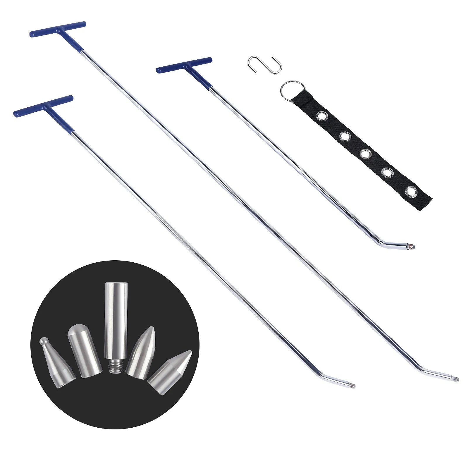 Three-piece alloy steel car dent repair tool set with hook crowbars for body panel maintenance