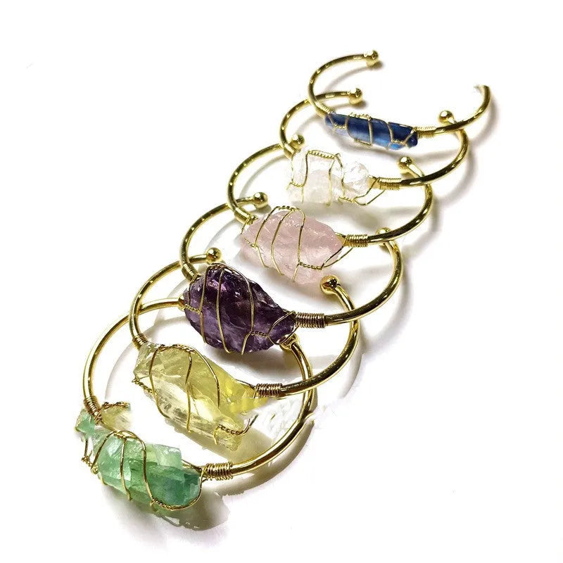 Geometric gold winding crystal rough stone bracelet with Bohemian styling