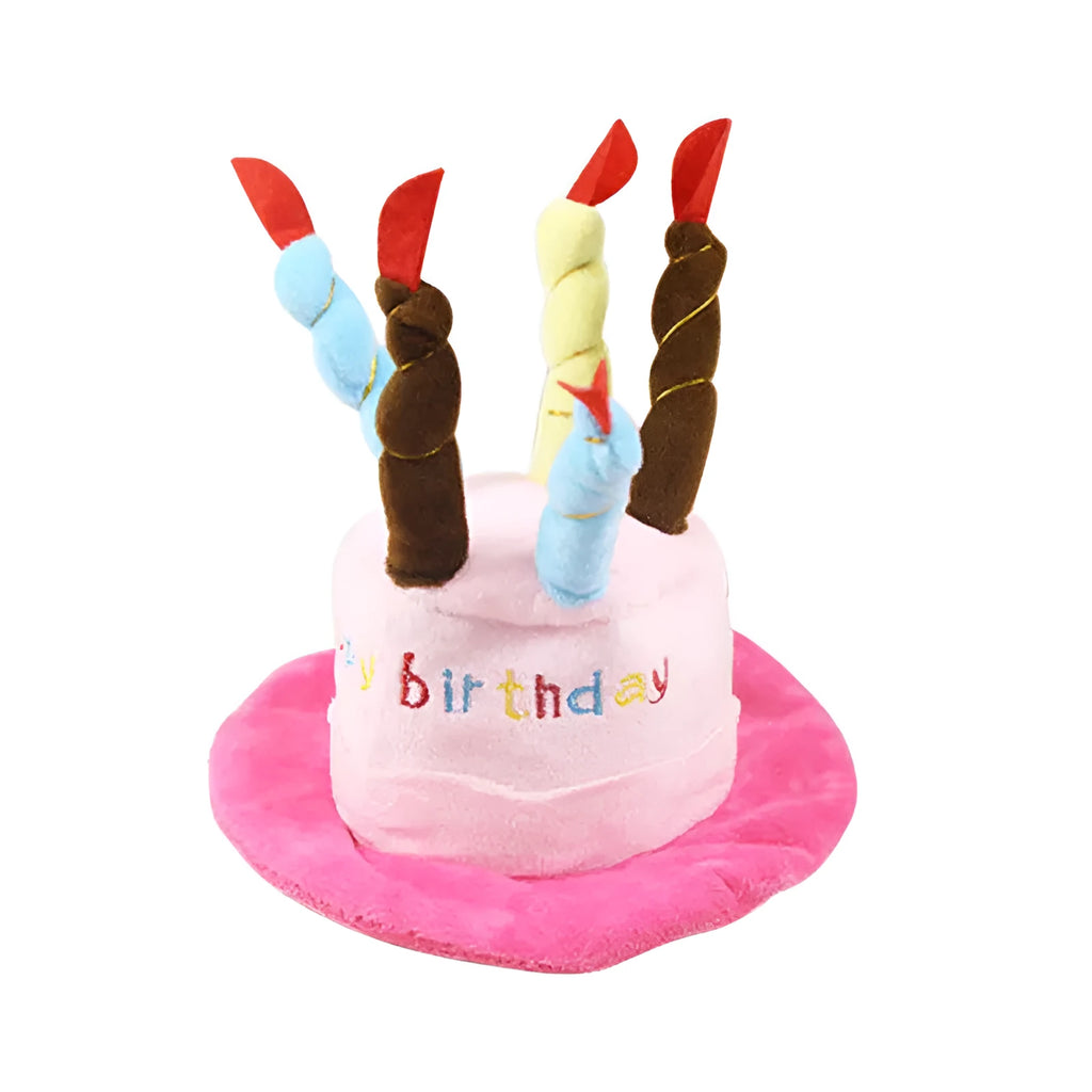 Blue or pink birthday party hat for a small to medium-sized dog.