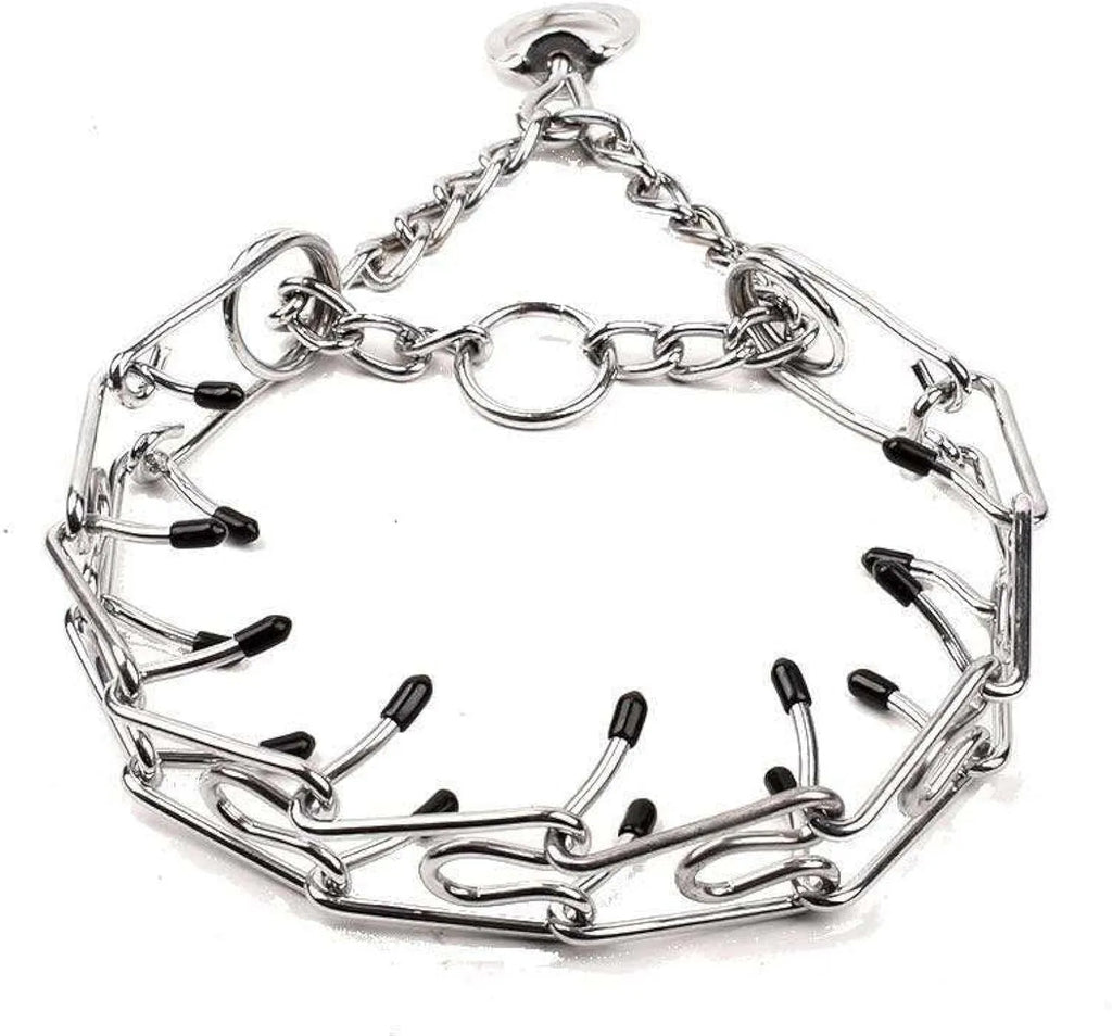 Stainless steel dog pinch collar with comfort rubber tips and adjustable chain links