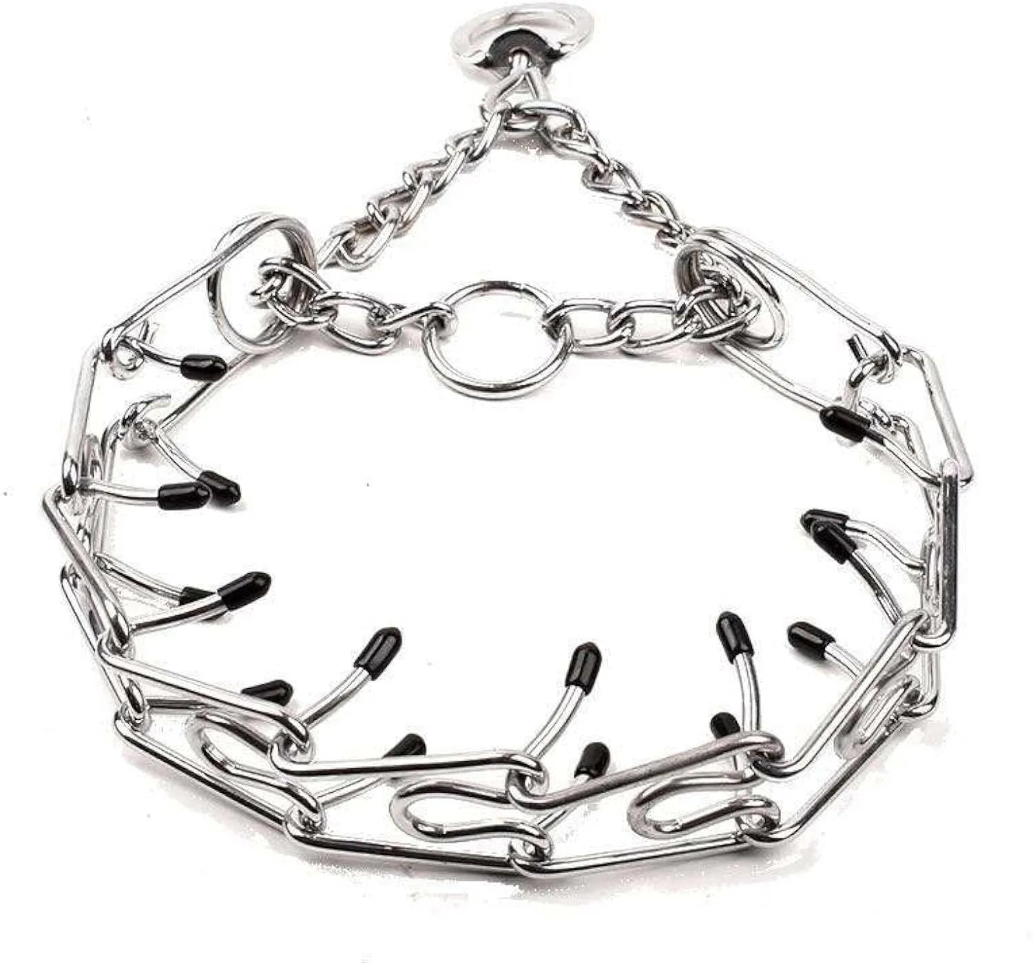 Stainless steel dog pinch collar with comfort rubber tips and adjustable chain links