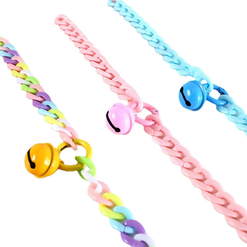 Macaron candy colour plastic pet collar in chain blue, pink, and mixed colours with adjustable S and M sizes