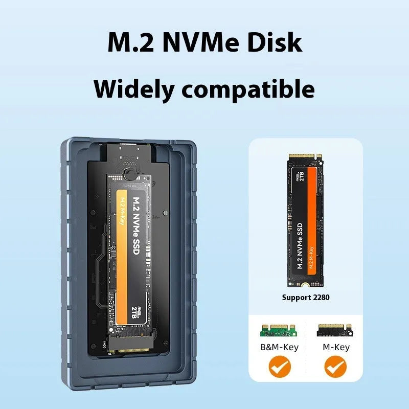 USB4 aluminium hard disk enclosure for M.2 NVMe SSDs showing compact dimensions