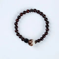 Rosewood double-ring bracelet with 10mm beads and retro floral pattern