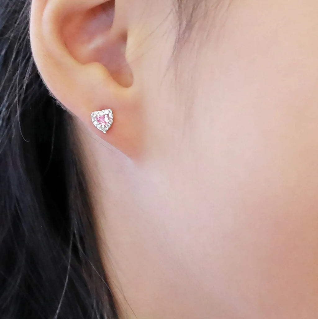 925 silver heart shaped stud earrings with diamond zircon in white colour, light luxury design for women