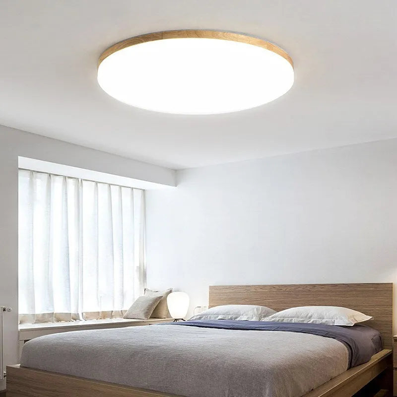 Japanese minimalist wooden and acrylic LED ceiling light in three size options