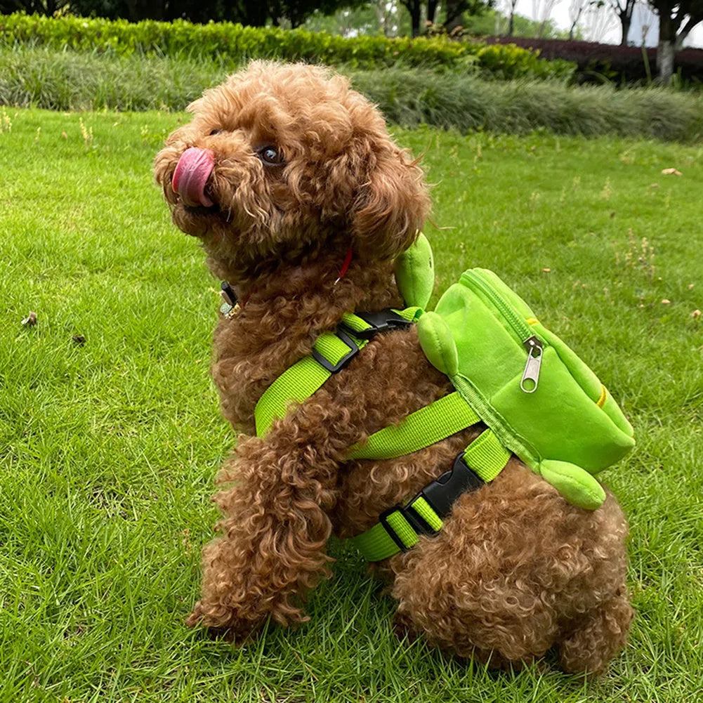 Turtle-shaped velvet dog backpack harness with metal zipper in four colour options