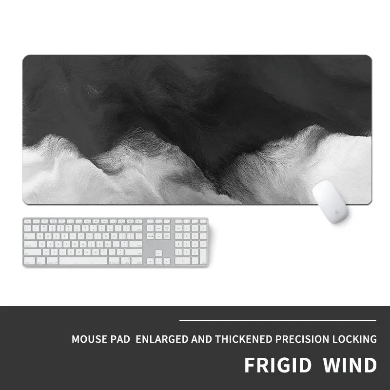 Oversized natural rubber desk mat with thermal transfer graphics for computer keyboard and mouse protection