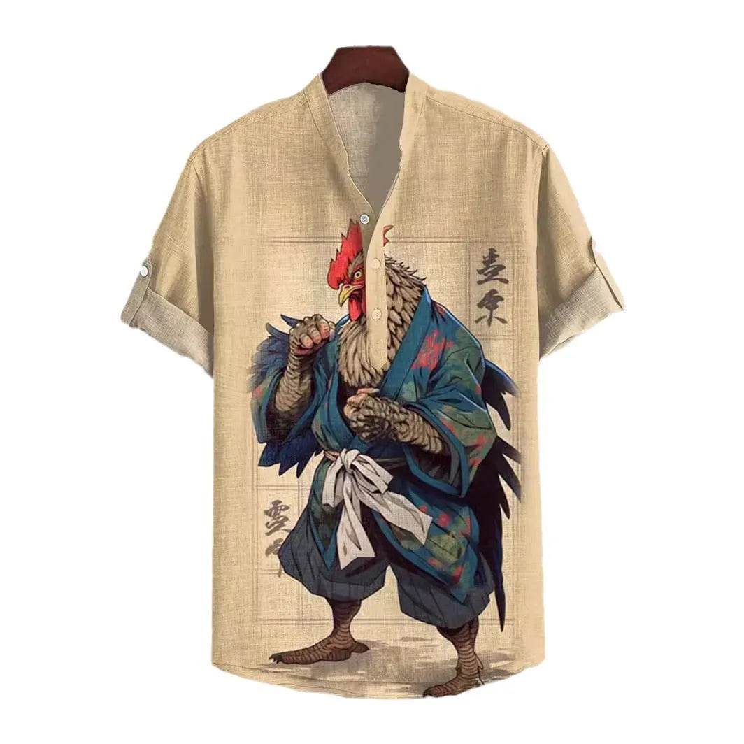 Short sleeve casual shirt with a vibrant 3D digital animal pattern print on the front.