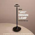 UFO-shaped metal table lamp with touch dimming control in gold, grey or black finish