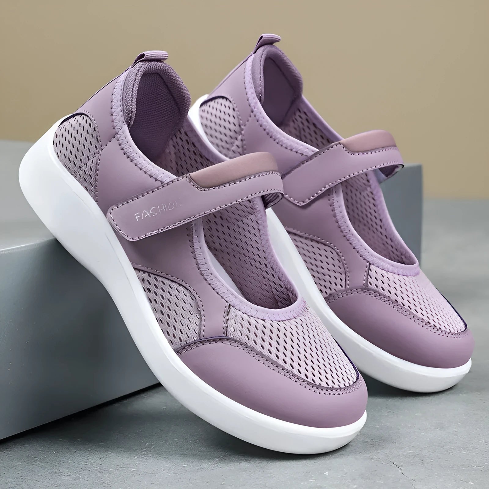 Women's casual shoes with mesh upper and Velcro fastening in various colours