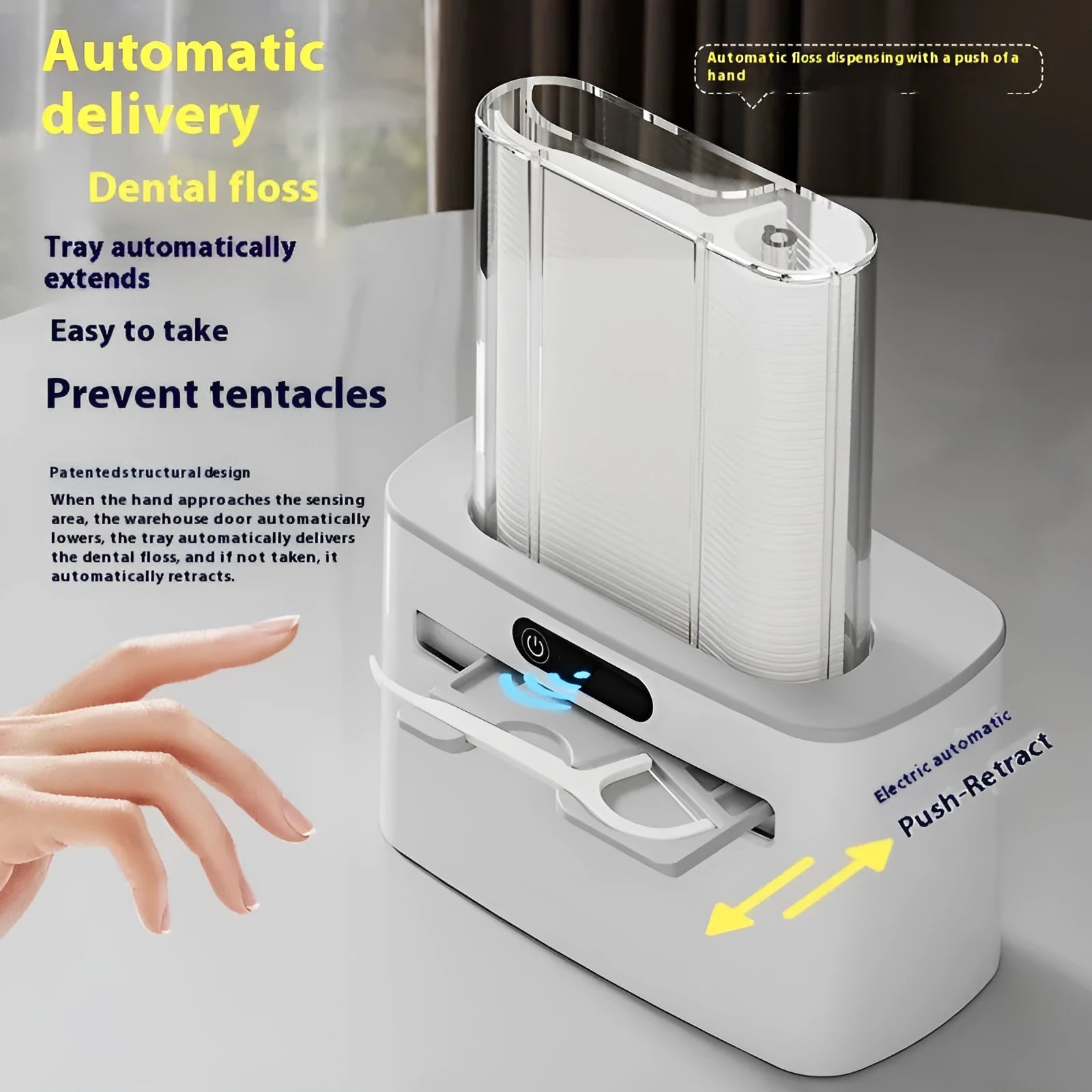 Intelligent induction automatic dental floss box in dark gray, light gray, or gold colour with rechargeable battery