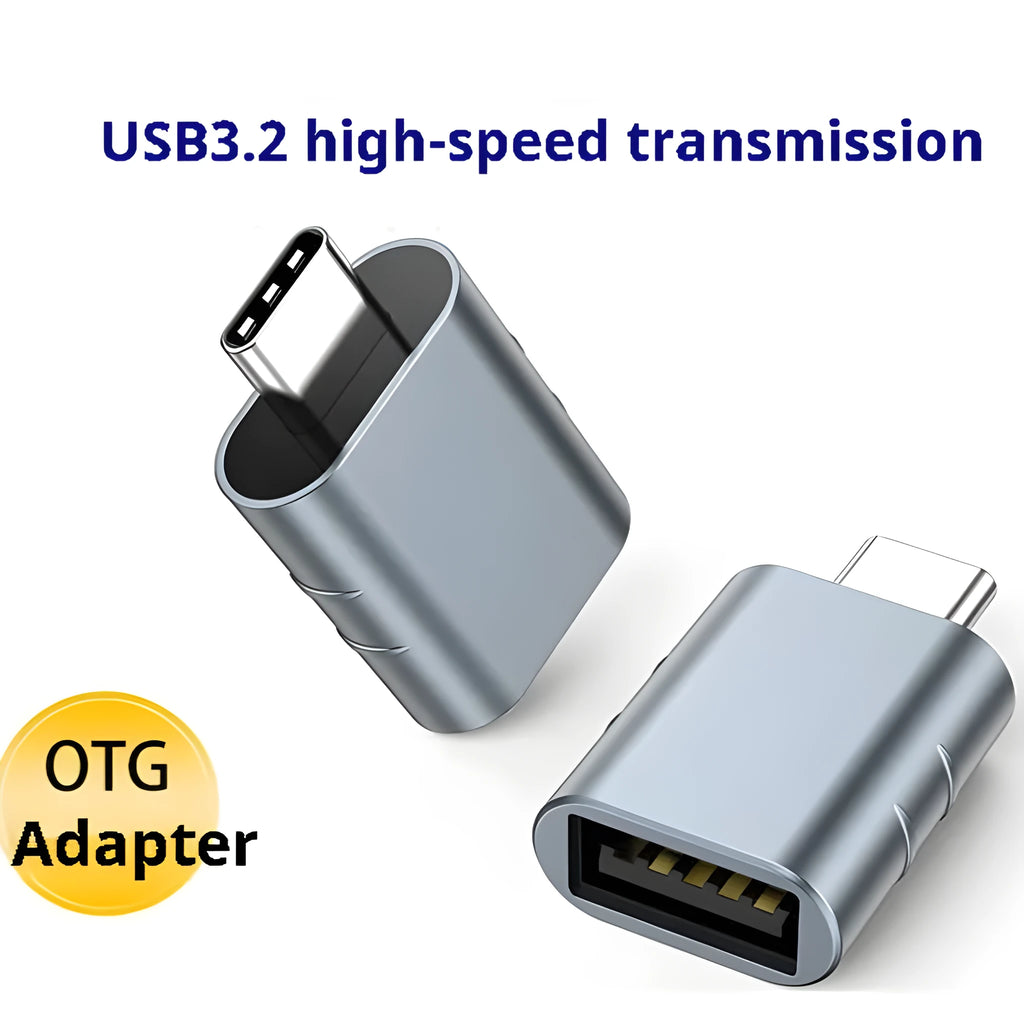 USB-C to USB-A adapter converter with zinc alloy shell in metallic finish