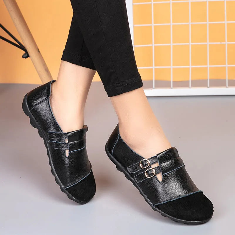 Handmade cow split leather casual flat shoes with Velcro strap in multiple colours
