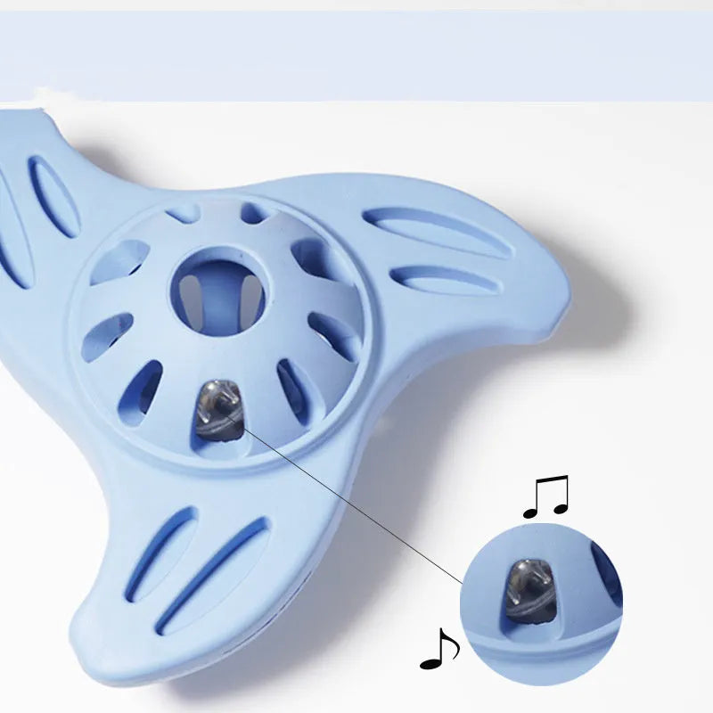 Blue boomerang-shaped molar dog chew toy for medium and large breeds