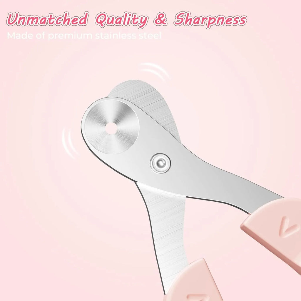 Blue cat nail clipper with a round safety positioning hole and a non-slip ergonomic handle.