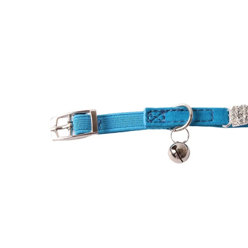 Flocking material cat collar with elastic buckle in seven colour options