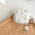 White floral design on clear TPU protective cover for Apple AirPods charging case