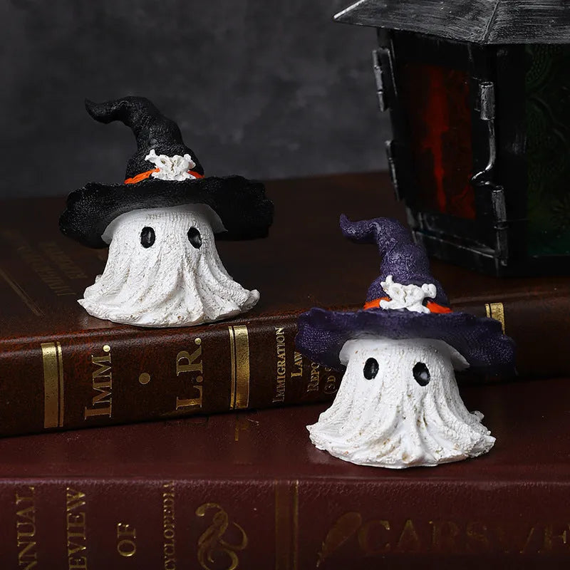 Kids' black and purple resin wizard hat ornaments for Halloween and festive decorations