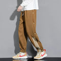 Men's black cotton blend sweatpants with belt and loose fit design for autumn sports wear