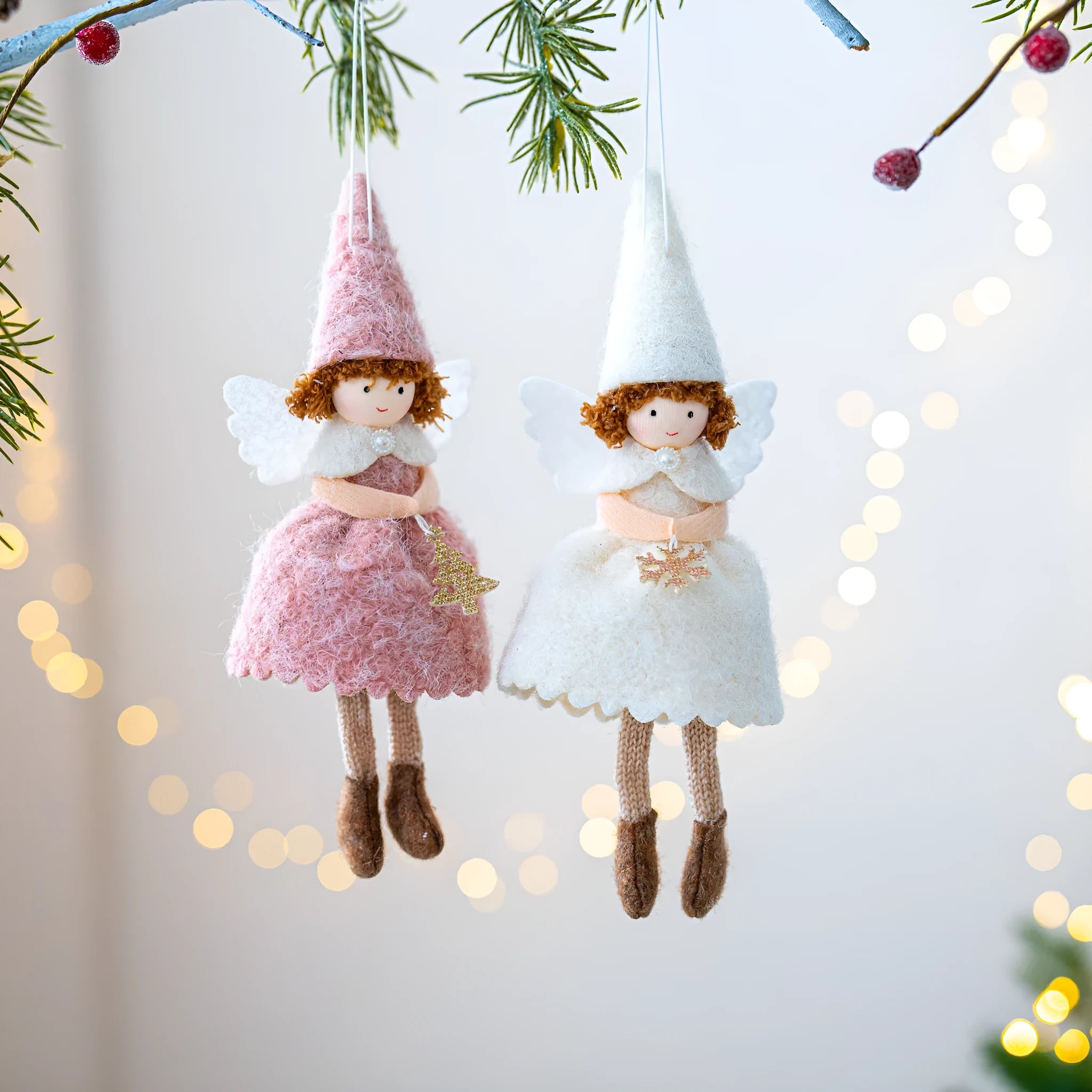 White or pink plush fabric angel skirt Christmas pendant ornament with modern simplicity design
