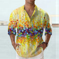 Men's bamboo hemp short sleeve shirt with striped pattern from 3D thermal transfer
