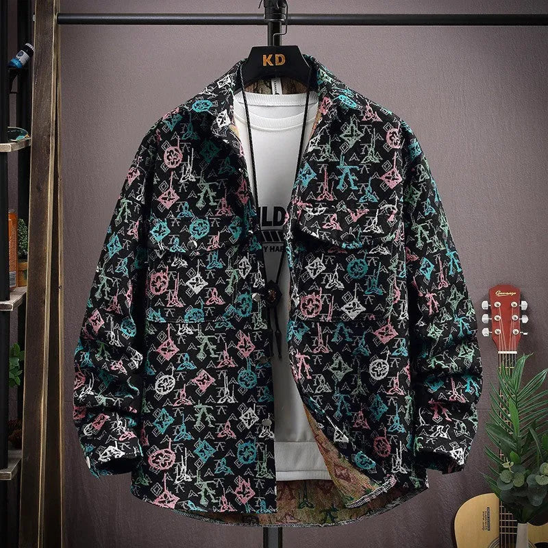 Personality casual lapel shirt coat in straight hem design with long sleeves