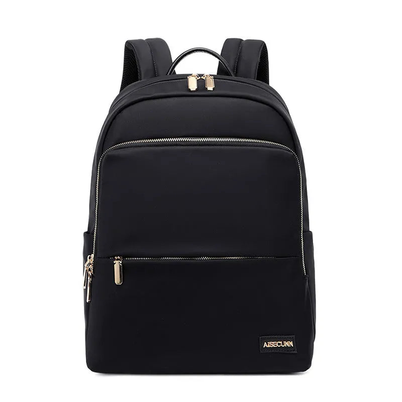 Oxford cloth women's backpack in black or purplish grey with large capacity and multiple functional features