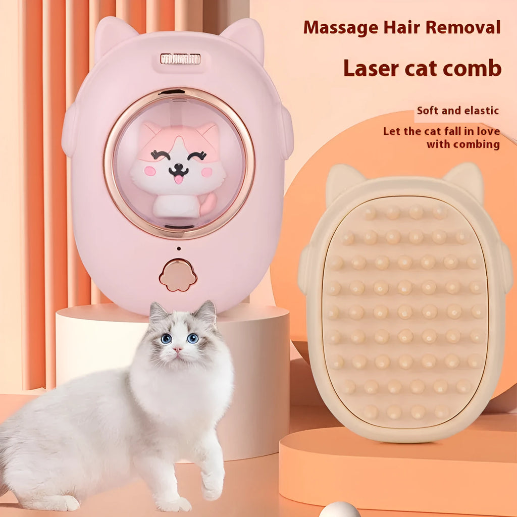Multifunctional pet comb with laser toy in pink or yellow ABS plastic for cats and dogs