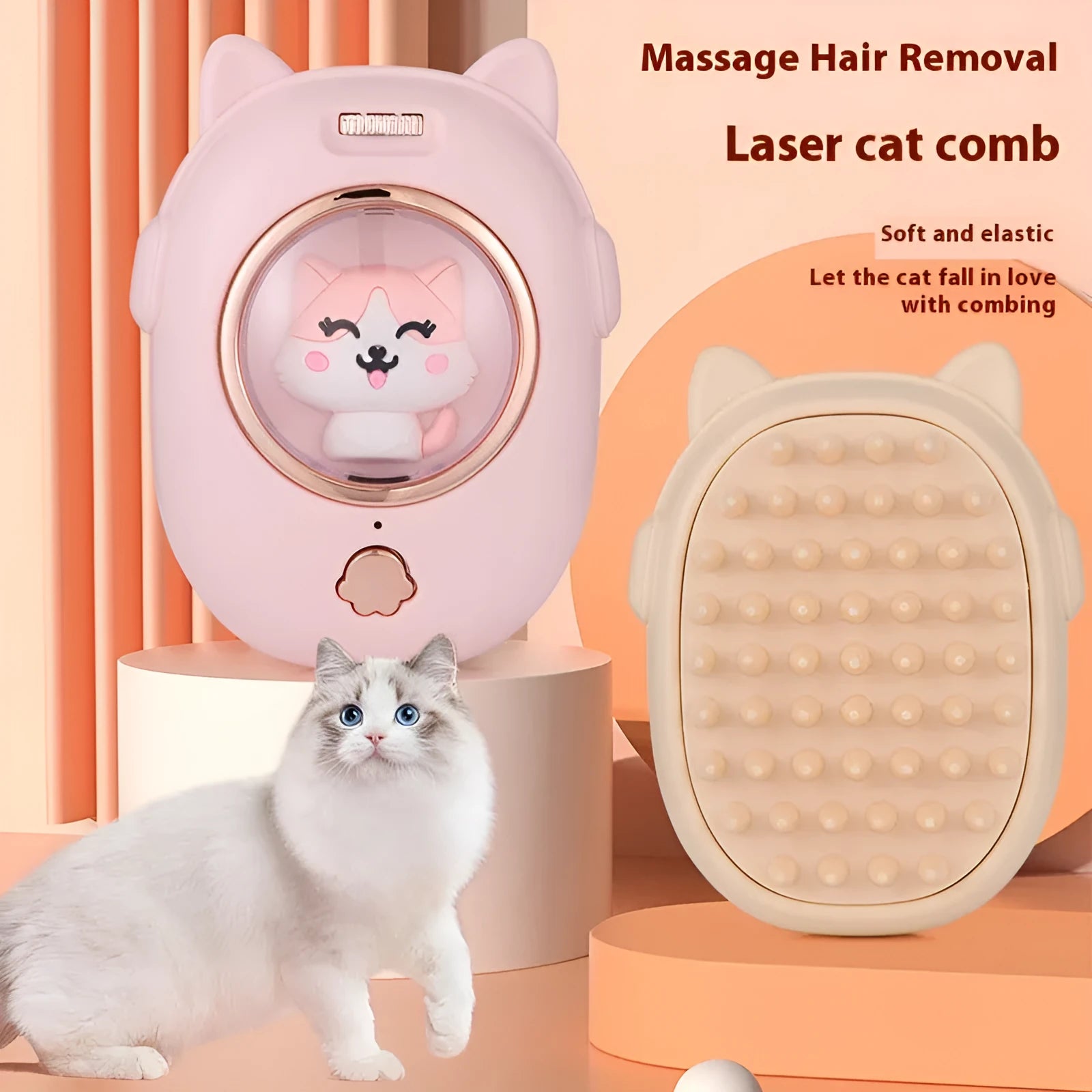 Multifunctional pet comb with laser toy in pink or yellow ABS plastic for cats and dogs