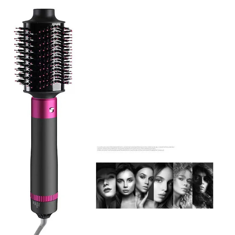 Dyson grey 5-in-1 hair dryer styling brush with interchangeable brush heads on white background