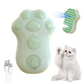 Self-cleaning cat steam brush with silicone bristles and rechargeable spray in blue colour