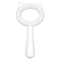Blue and white double-sided pet grooming brush with an ergonomic handle for cats and dogs.
