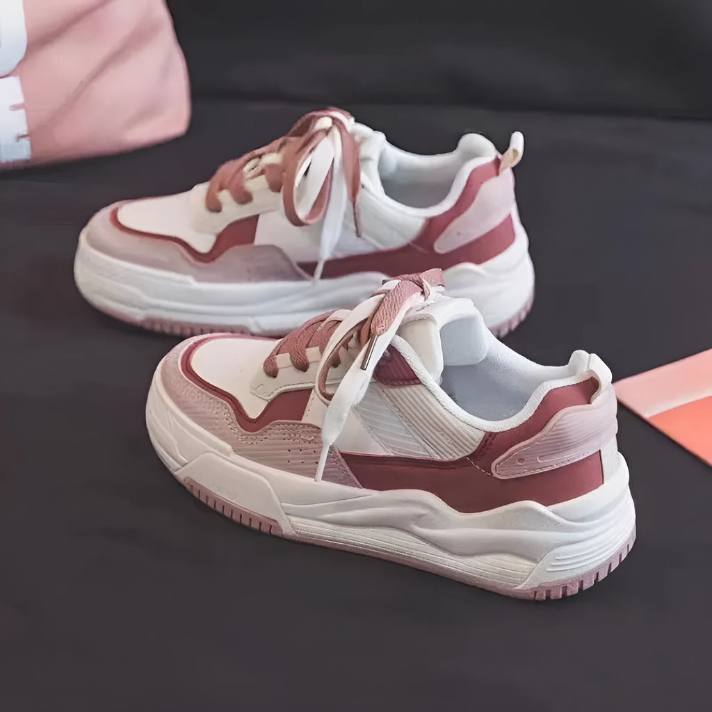 Low top rubber sneakers in pink and milky white with height-increasing design