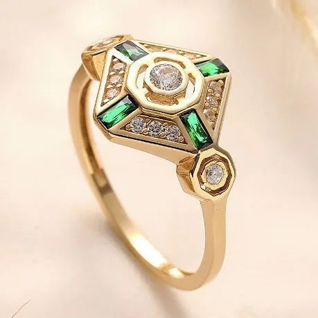 Women's emerald square geometric ring in Ins style with electroplated finish