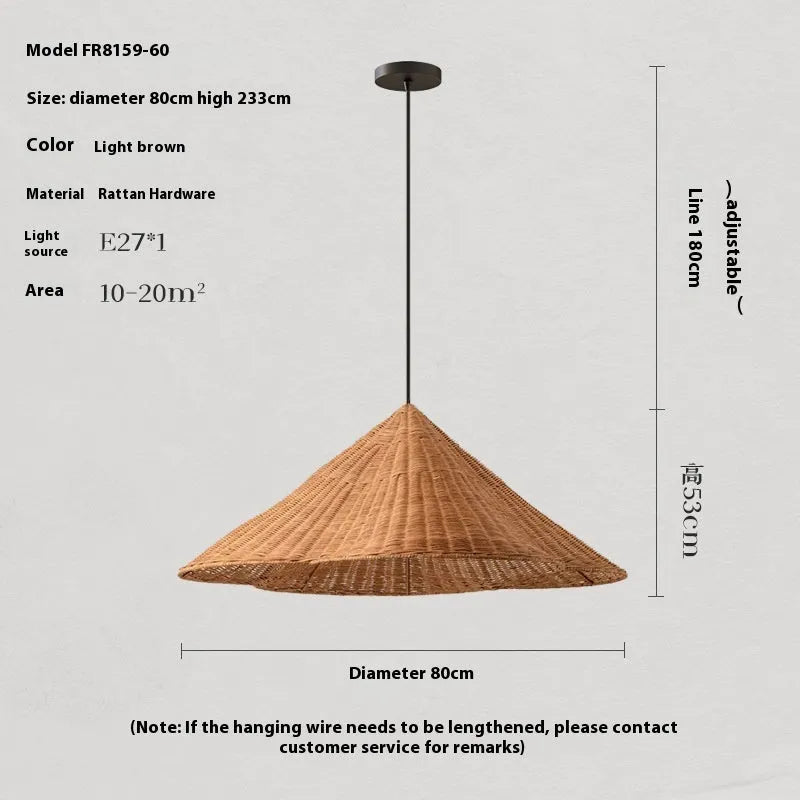 Silent Style natural rattan woven ceiling lamp with wind design, shown in 50cm diameter.