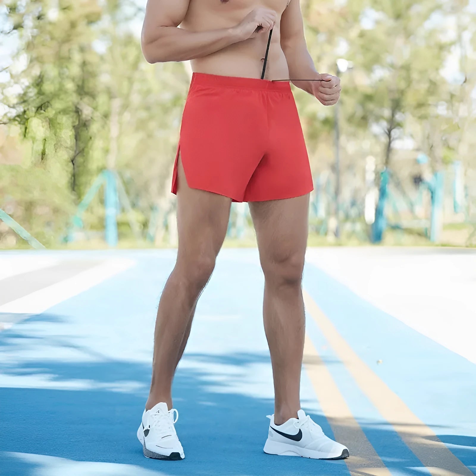 Men's black loose fit high waist off-road running shorts for marathon and cross country