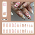 French style fake nails with rock pattern patch and simple flower design in plastic nail kit