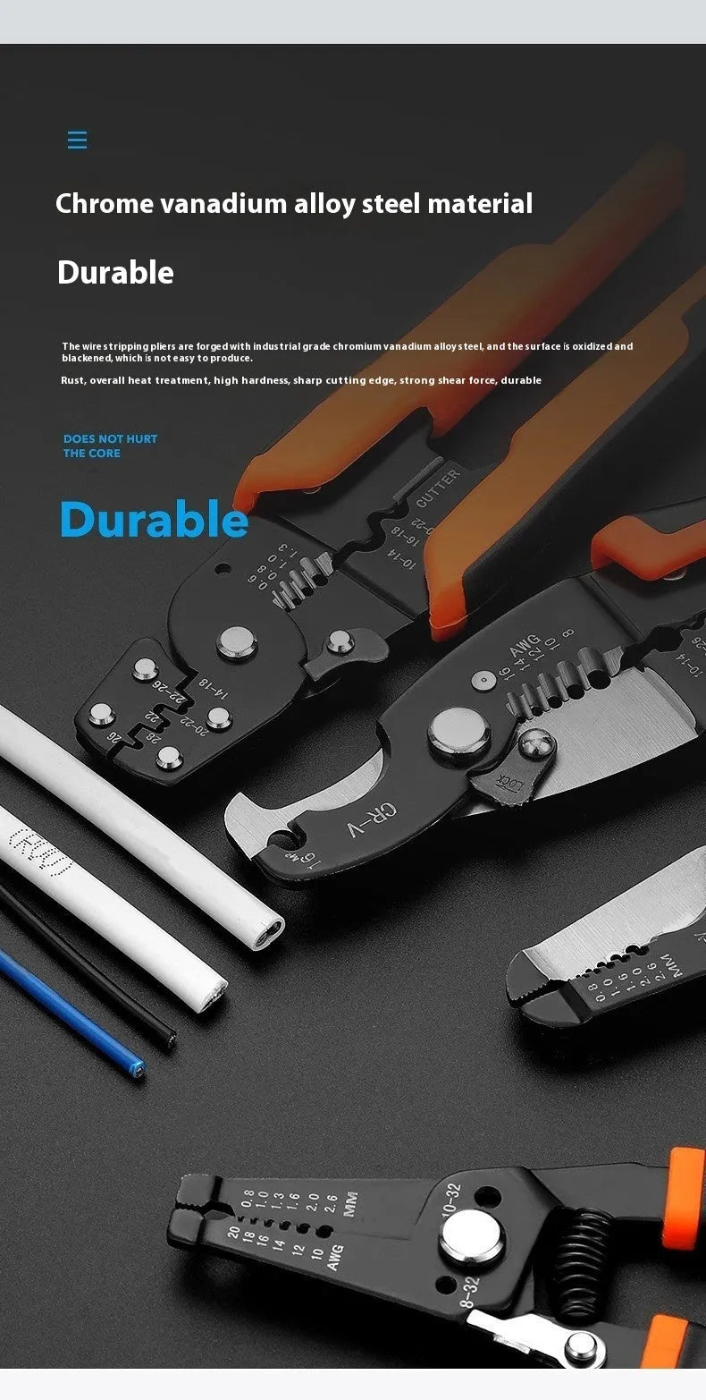 Automatic wire stripping pliers for electrical work with high carbon steel blades