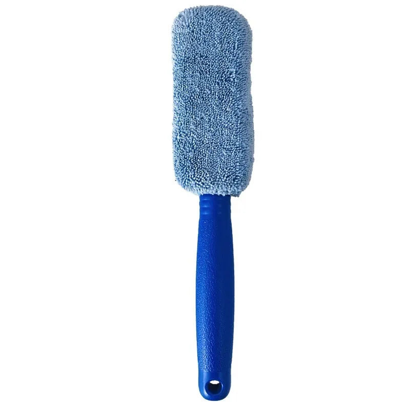 Microfiber car tyre brush with long 29cm handle in grey or blue colour