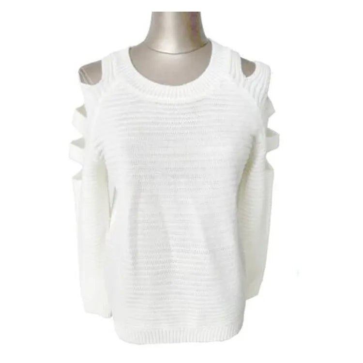 Women's white cotton rabbit fur crochet pullover shirt with hollow-out design and round neck