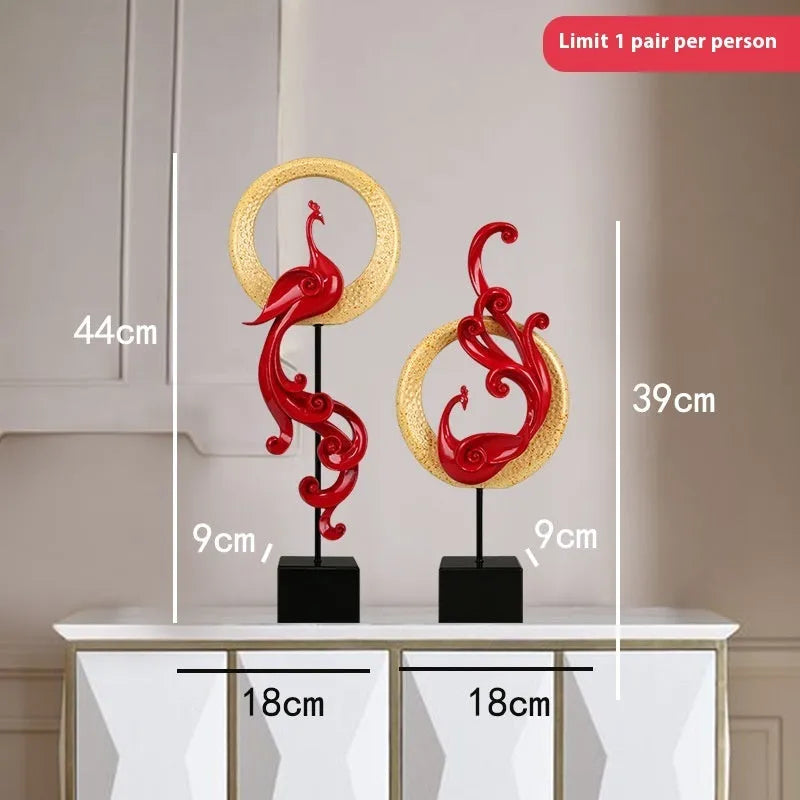 European-style phoenix ornament crafts in rose gold, silver, or red metallic finishes